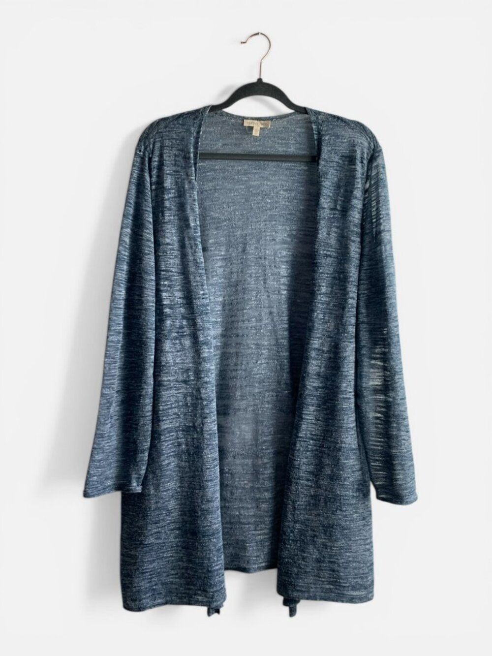 Eileen Fisher Linen Blend Open Front Cardigan Blue Lightweight Layer Size XL